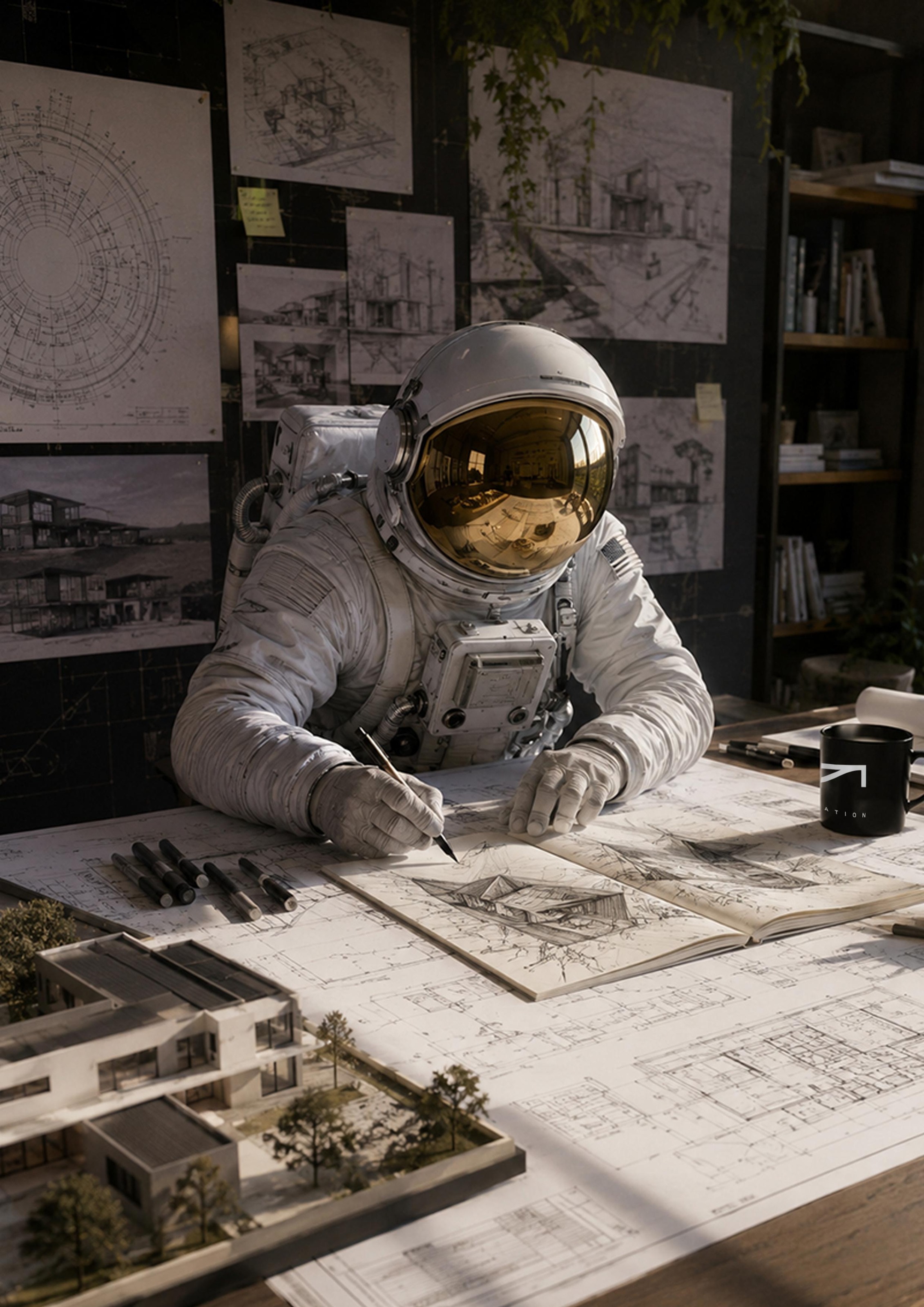 Astro Station cosmonaut — at the drafting table