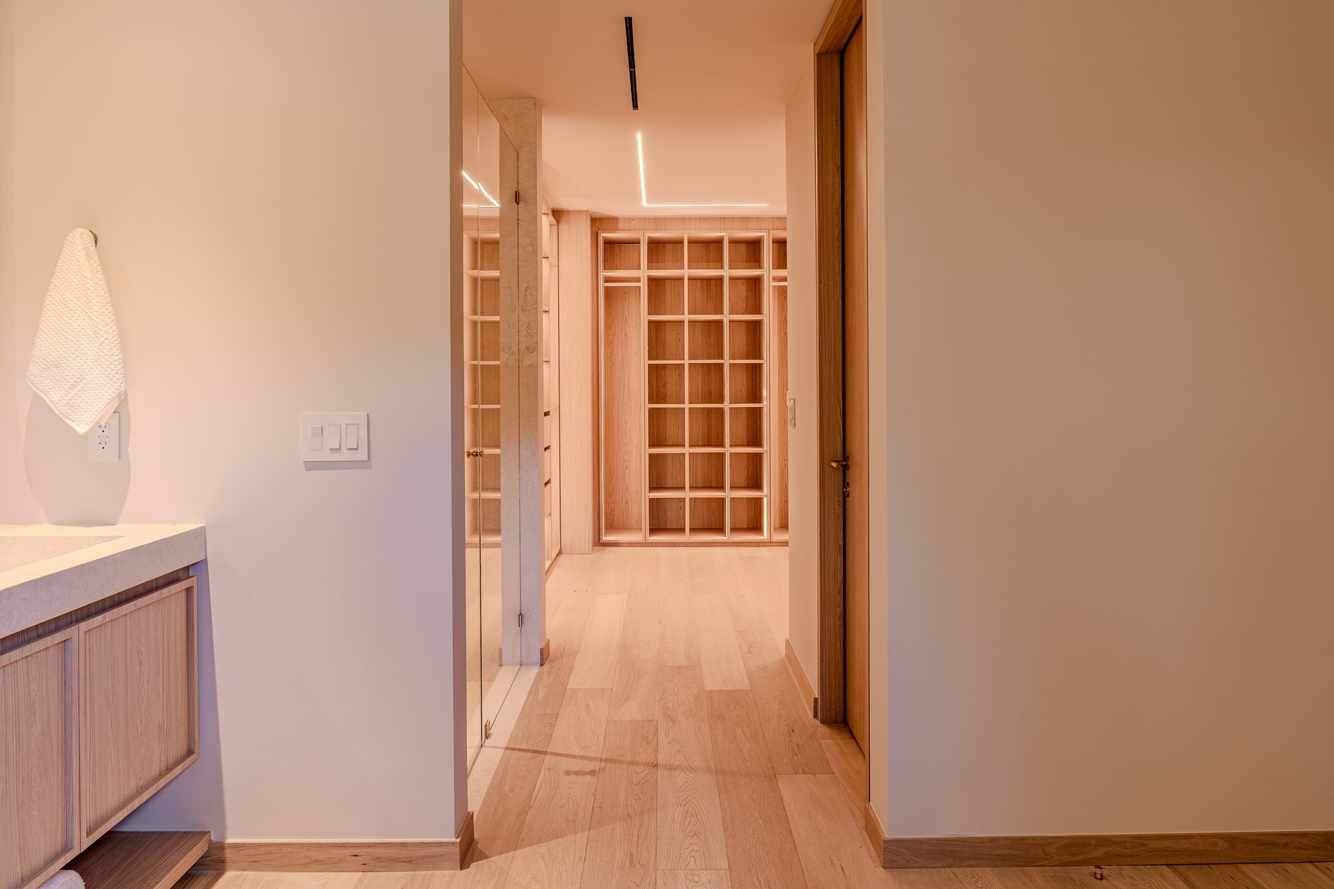 Dragon Millwork — installed dressing corridor, 72 House