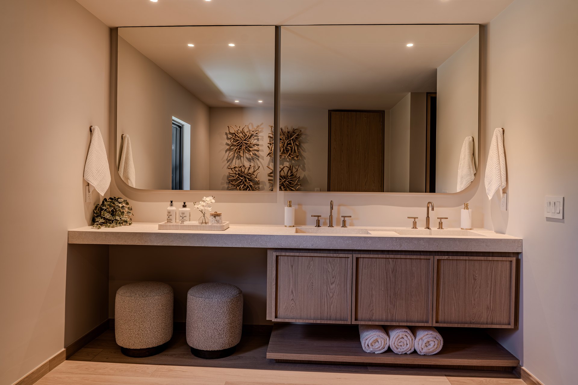 Dragon Millwork — installed double vanity, 72 House