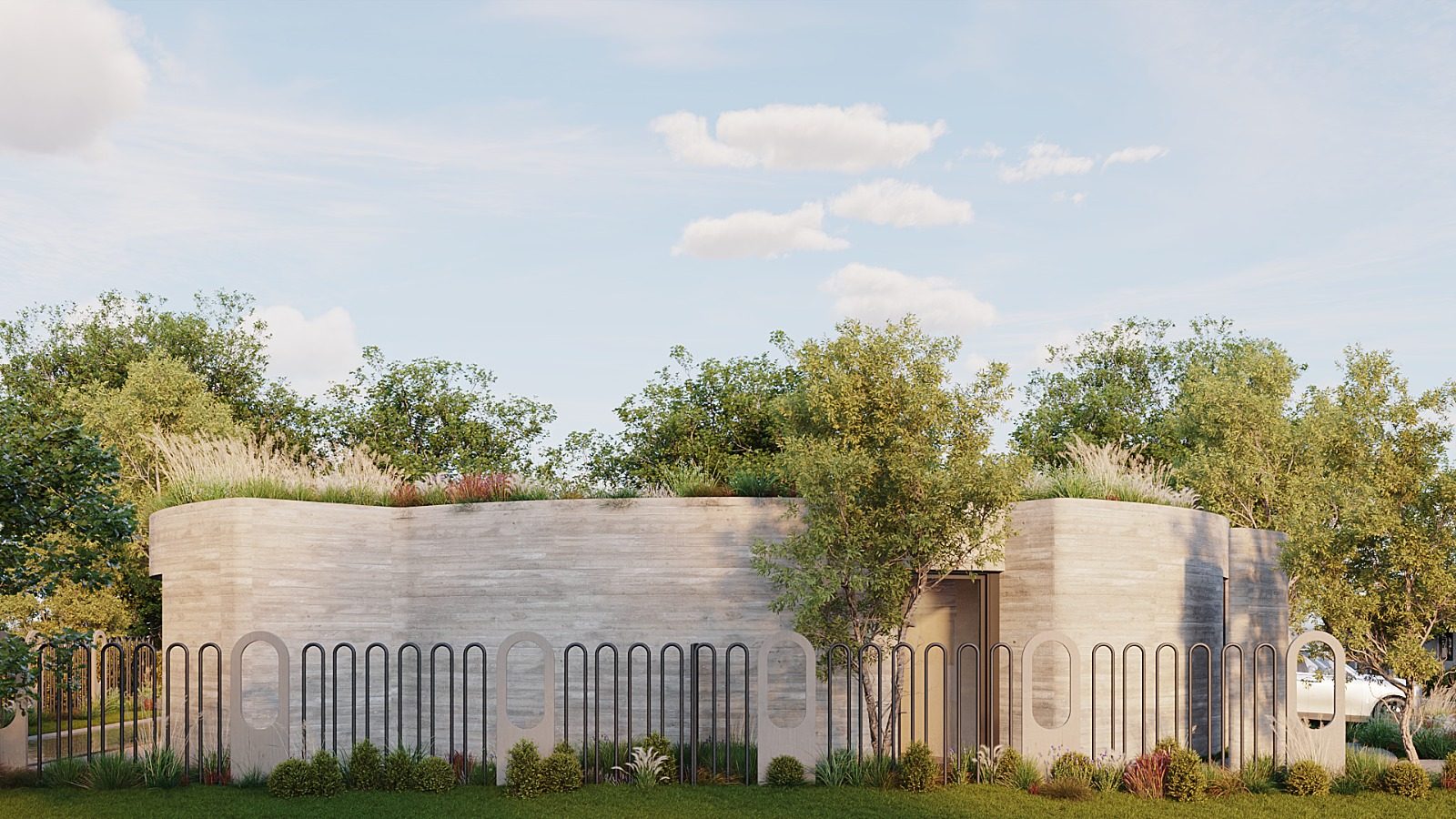 211 — coral-stone facade, arched openings