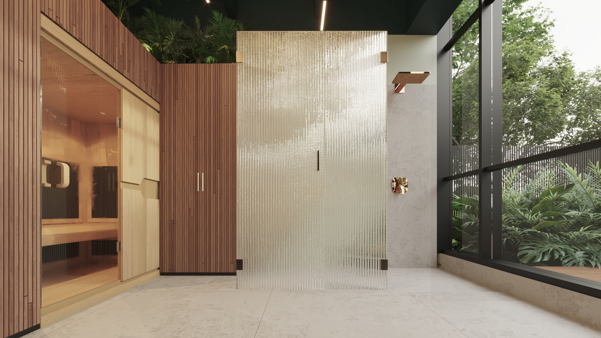 Healing Forest — steam and shower with garden window