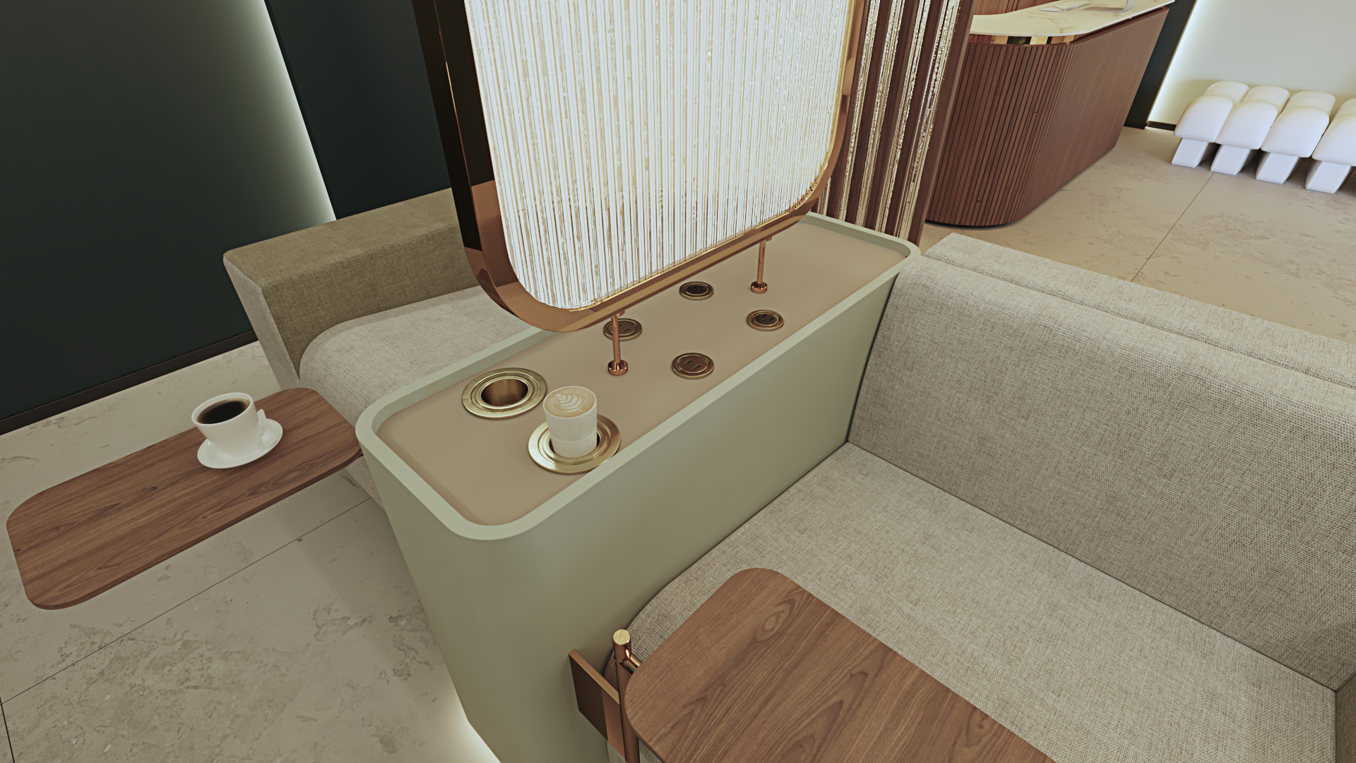 Healing Forest — lounge detail, integrated service