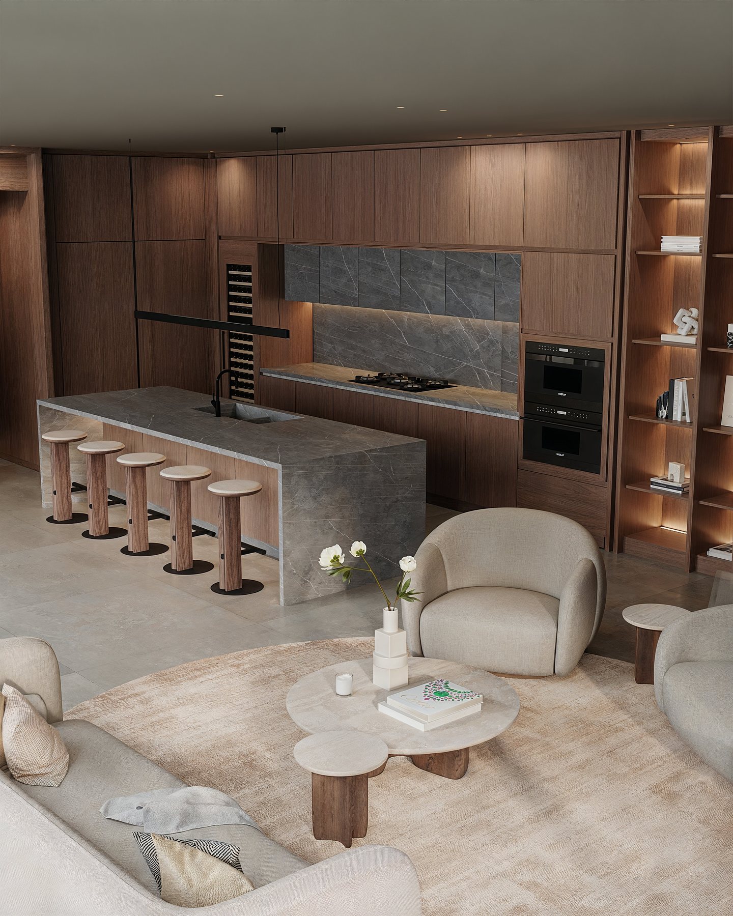 Tigertail Court — kitchen and living