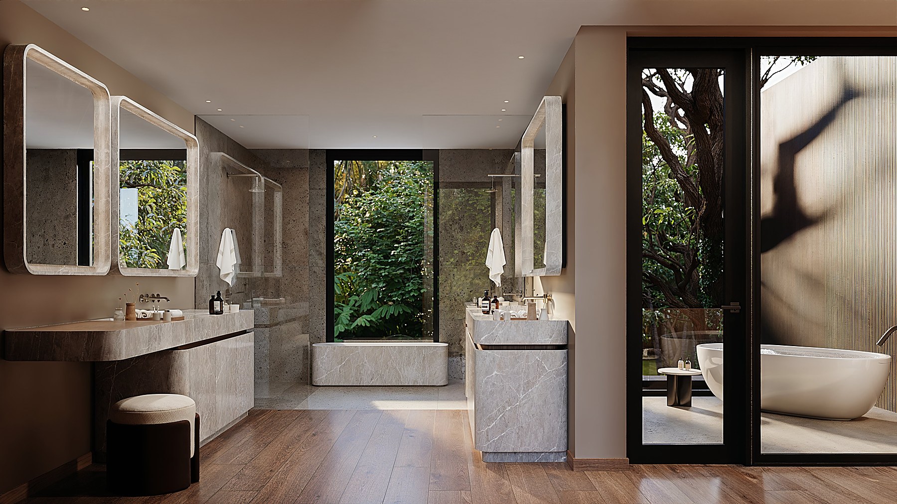 Tigertail Court — garden bath open to the trees