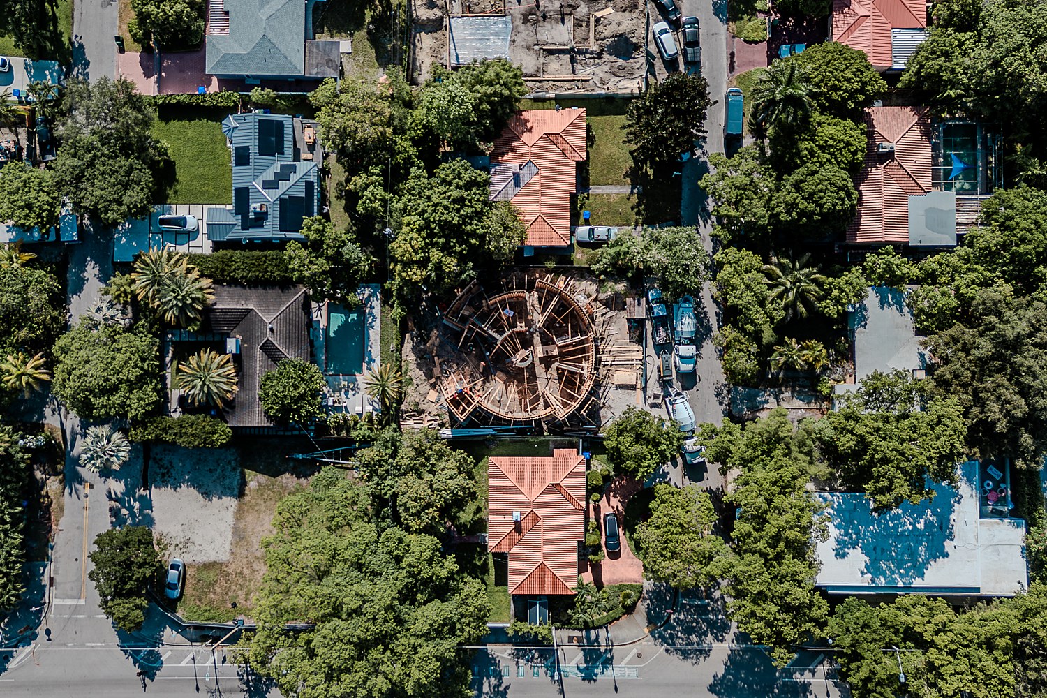 211 — circular structure under construction, aerial